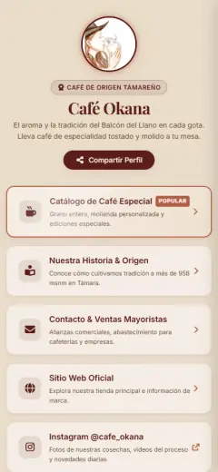 Café Okana: captura 2 de la web en el celular